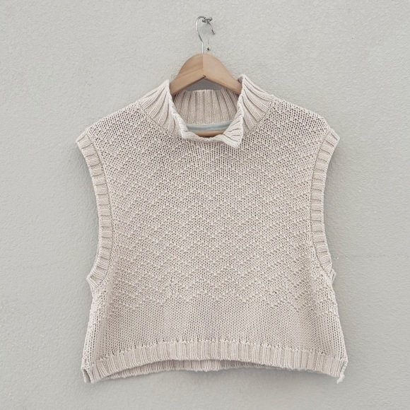 Free People Winding Road Tank Vest Chunky Knit Tan Pullover Preppy Casual L - Picture 5 of 14
